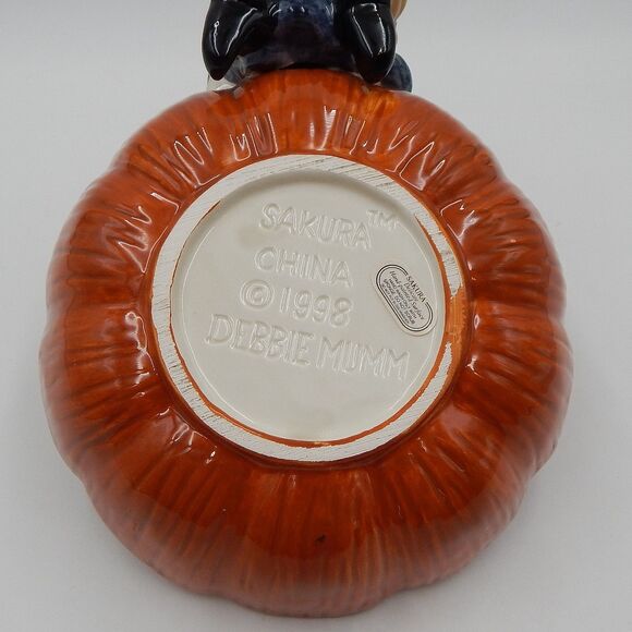 Debbie Mumm Halloween Witch Pumpkin Earthenware Candy Dish Sakura 1998 - Picture 9 of 11